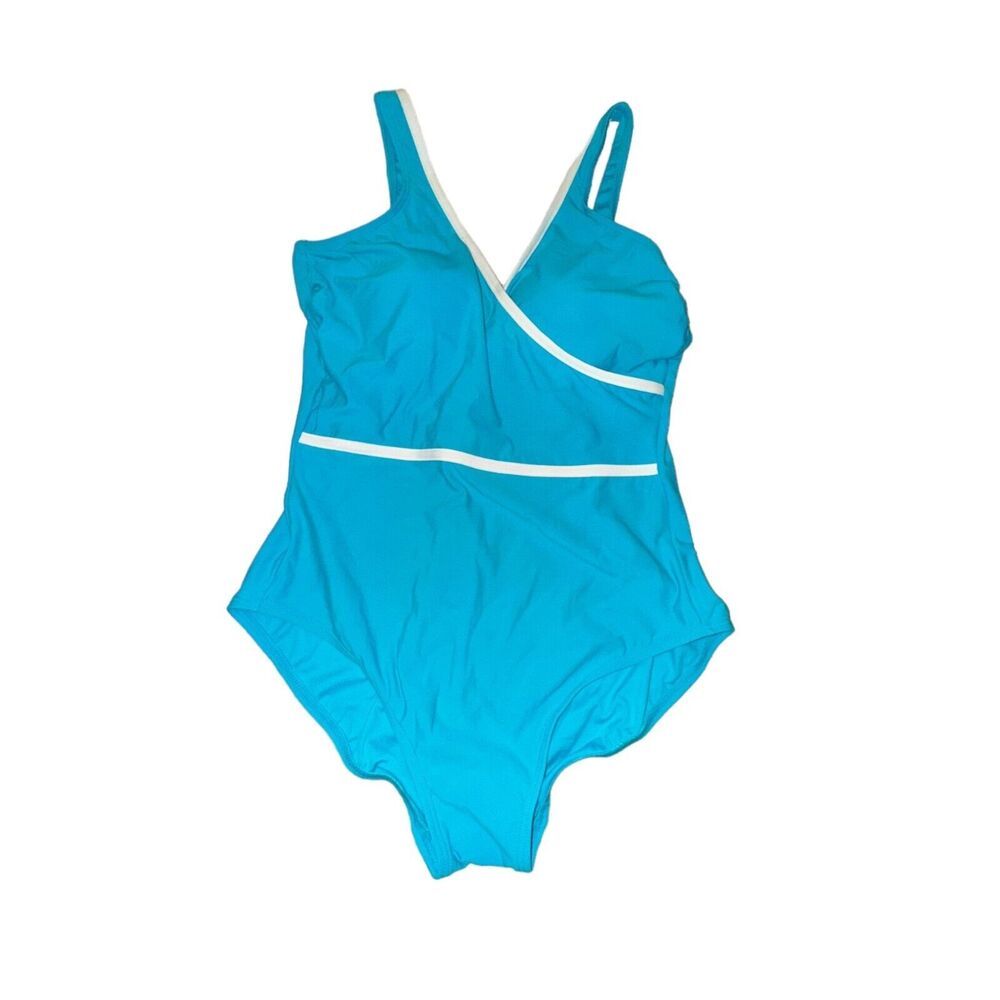Miraclesuit Talbots Surplice Wrap Tipped One Piece Size 12 Blue Light Control